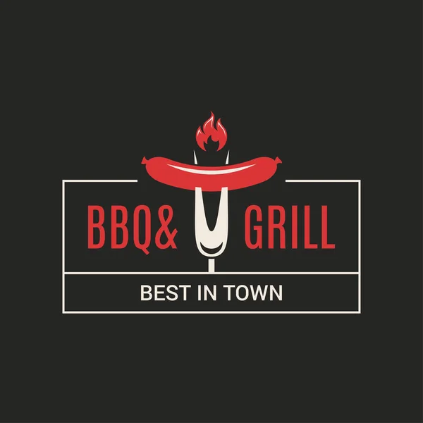 Logo BBQ a gril. Barbecue s vidličkou a klobásou — Stockový vektor