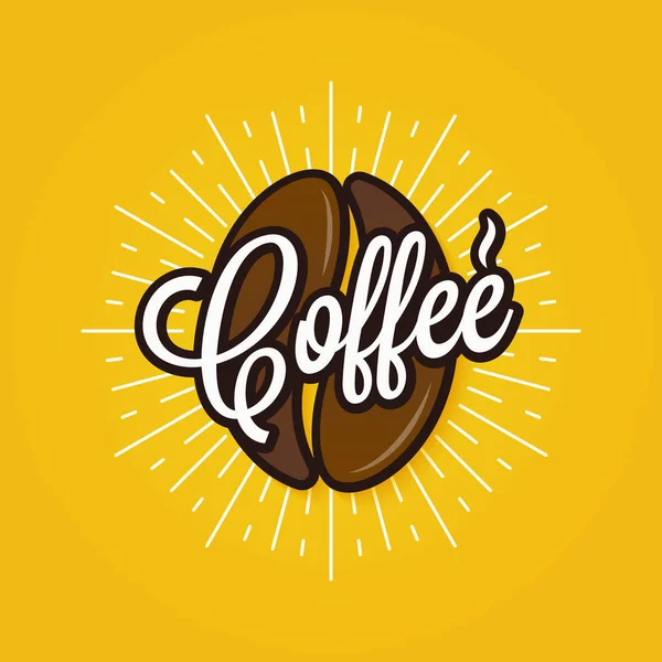 Logo de grano de café. Letras de café en amarillo — Vector de stock