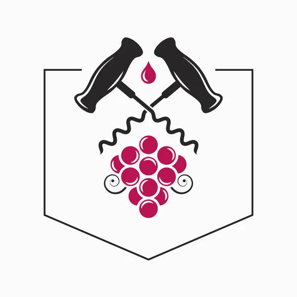 Wine grape with wine corkscrew logo on white — Stock Vector