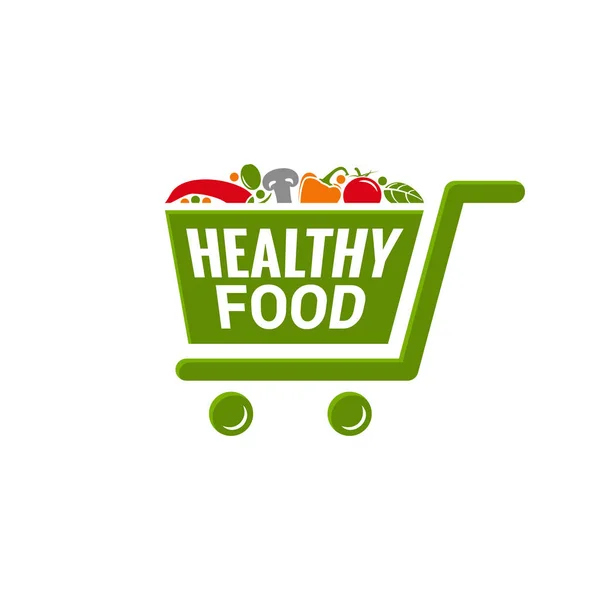 Logo des aliments sains. Panier avec légumes — Image vectorielle