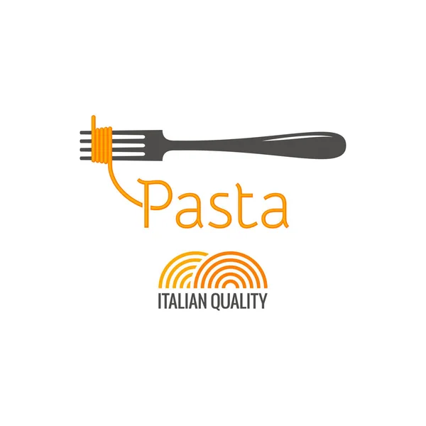 Pasta en tenedor. Logo de pasta italiana sobre blanco — Vector de stock