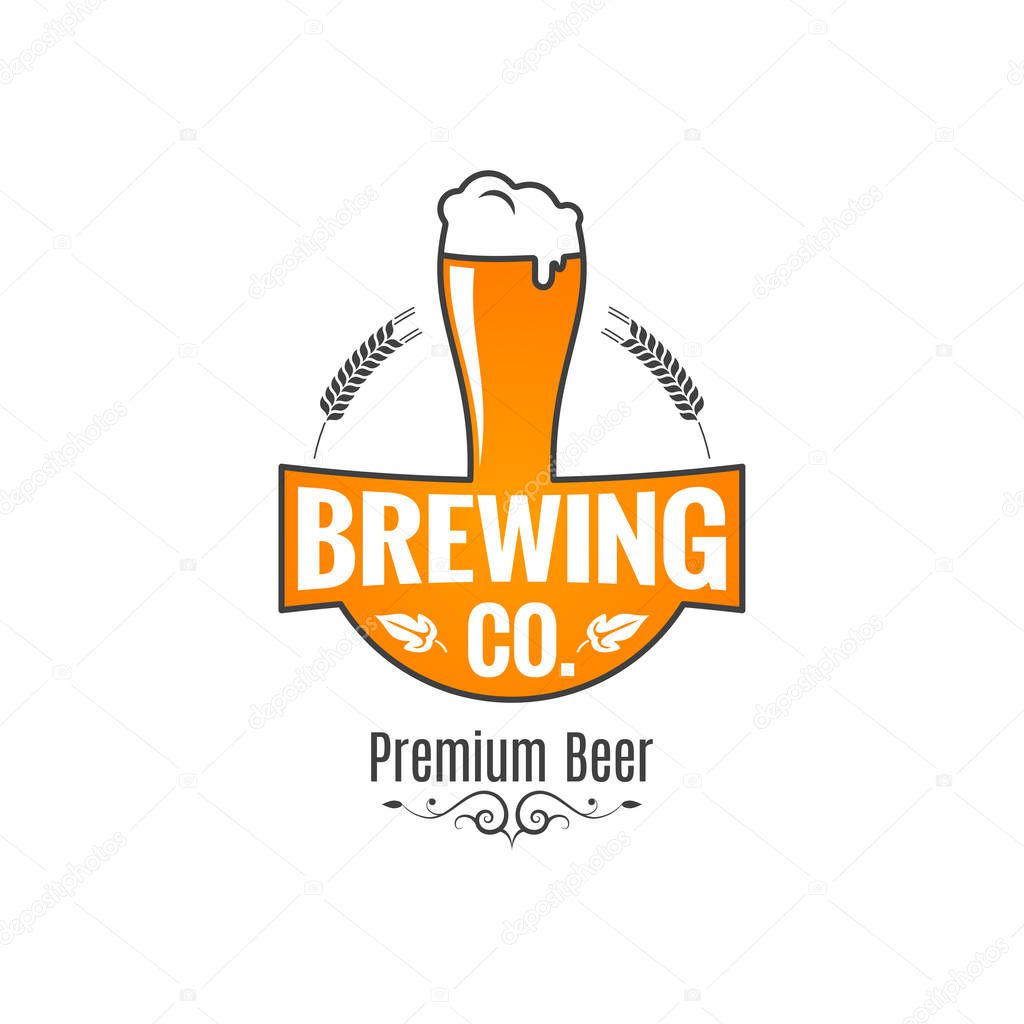 Beer glass logo. Brewing label on white background 8 eps