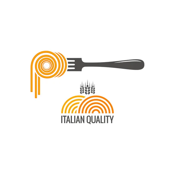 Pasta en tenedor. Logo de pasta italiana sobre blanco — Vector de stock