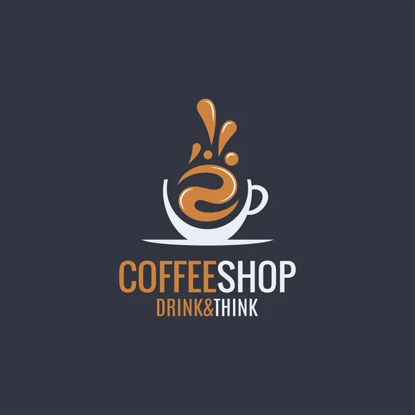 Café chaud tasse logo sur fond sombre — Image vectorielle