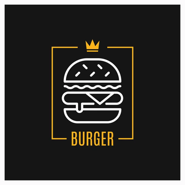 バーガーリニアロゴ。フレーム内のハンバーガーアイコンのデザイン — ストックベクタ