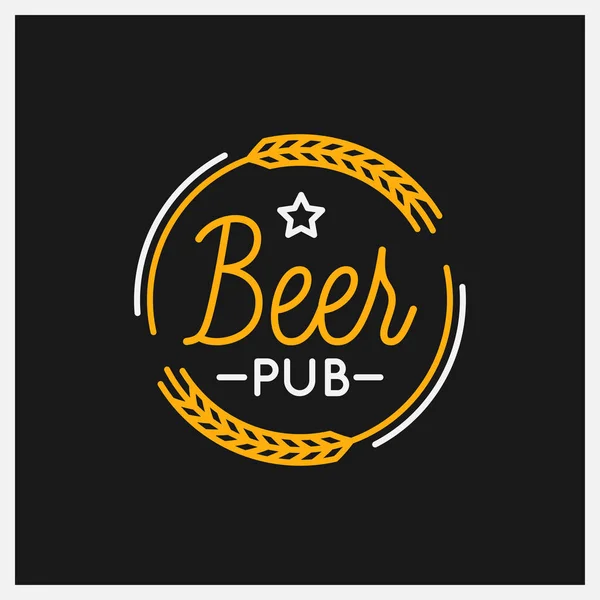 Logo du pub de bière. Logo linéaire rond de bière sur noir — Image vectorielle