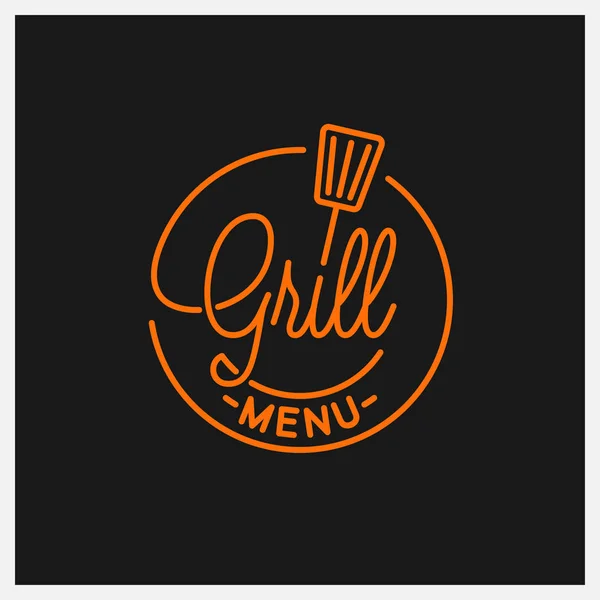 Grill menu logo. Round linear logo of grill tool — Stock Vector