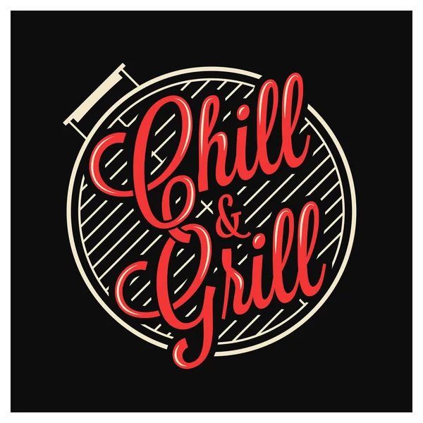 Chill en grill belettering. BBQ Grill logo op zwart — Stockvector