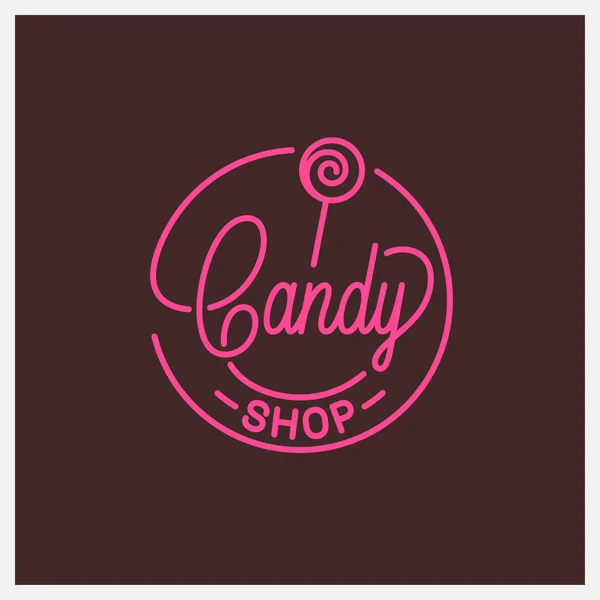 Candy Shop logo. Rond lineair logo van snoepwinkel — Stockvector