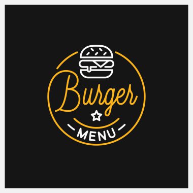 Hamburgerci logosu. Menünün yuvarlak doğrusal logosu