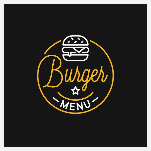 バーガーショップのロゴ。メニューの丸線ロゴ — ストックベクタ