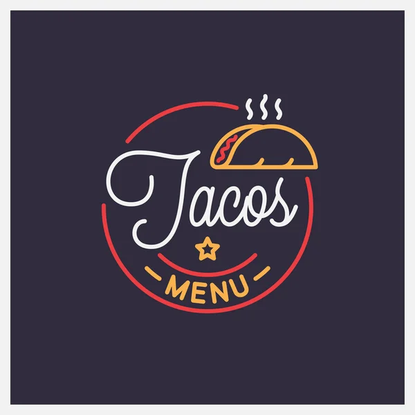 Logo del menú de tacos. Logotipo lineal redondo de ensalada de tacos — Vector de stock