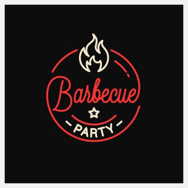 Barbekü partisi logosu. Bbq 'ın yuvarlak doğrusal logosu
