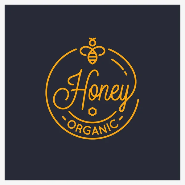 Honigbienen-Logo. rundes lineares Logo der Honigwabe — Stockvektor