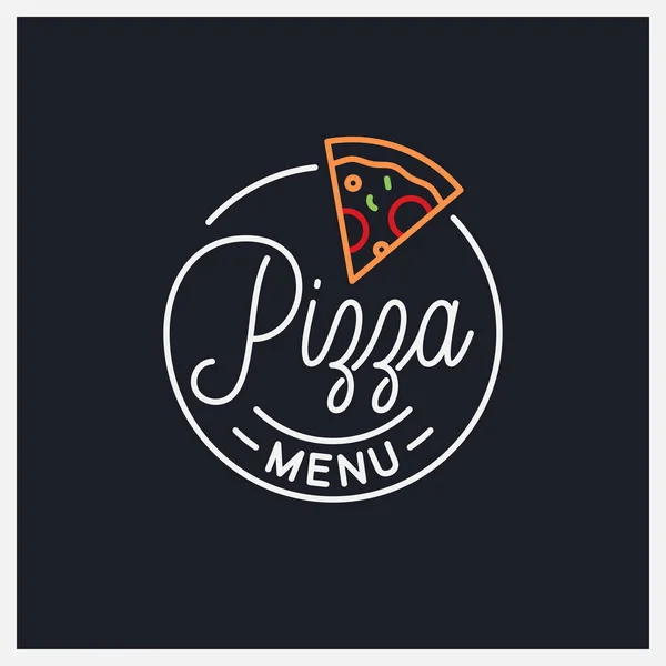 Logo z menu pizzy. Okrągłe liniowe logo kawałka pizzy — Wektor stockowy