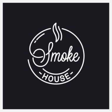 Duman evi logosu. Smokehouse 'un yuvarlak doğrusal logosu