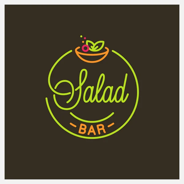 Logo de la barre de salade. Logo linéaire rond de saladier — Image vectorielle