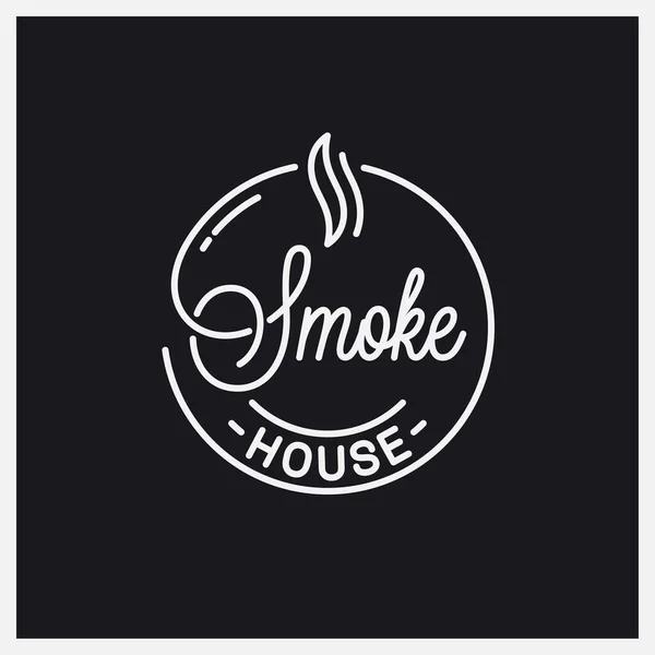 Logo de la casa de humo. Logotipo lineal redondo de ahumadero — Vector de stock