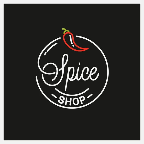 Logo sklepu z przyprawami. Okrągłe liniowe logo papryki chili — Wektor stockowy