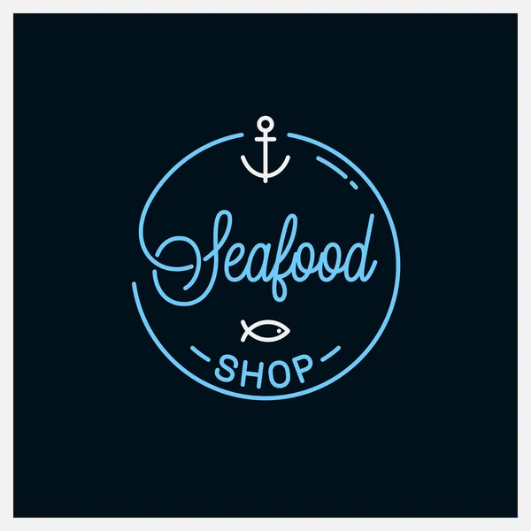 Logo de la tienda de mariscos. Logo lineal redondo de la tienda de pescado — Vector de stock