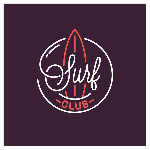 Sörf kulübü logosu. Sörf tahtasının yuvarlak doğrusal logosu — Stok Vektör