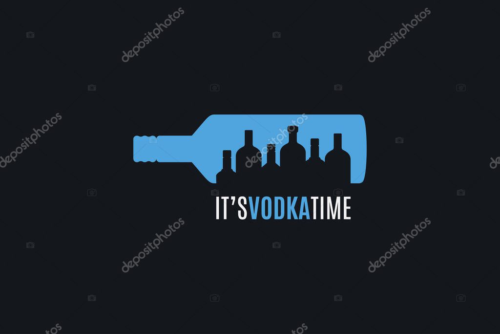 Vodka time logo. Vodka bottle on black background 8 eps