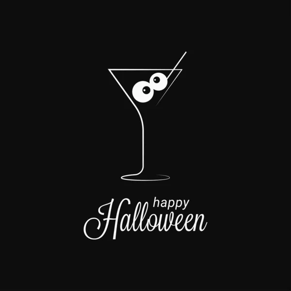 Halloween cocktail verre logo sur fond noir — Image vectorielle