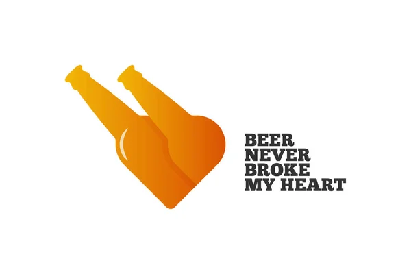 Concept de bouteilles de bière. Logo coeur de bière sur blanc — Image vectorielle