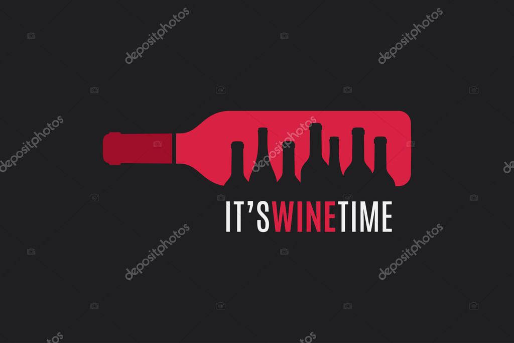 Wine bottle concept. Wine time logo on black background 8 eps