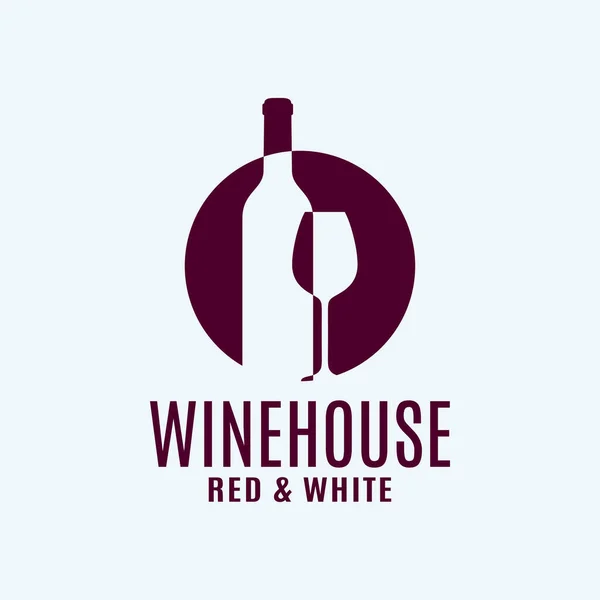Logo de botella de vino con copa de vino en blanco — Vector de stock