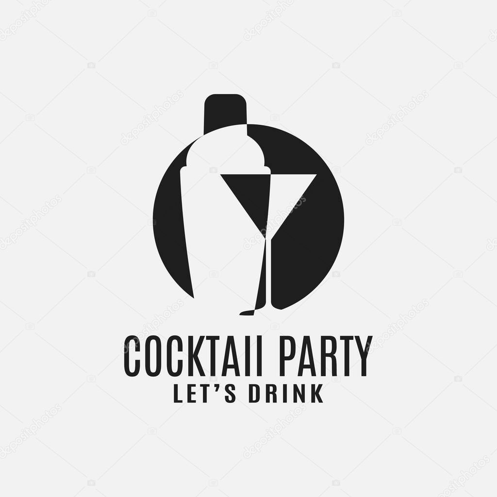 Cocktail shaker with cocktail martini glass logo on white background 8 eps