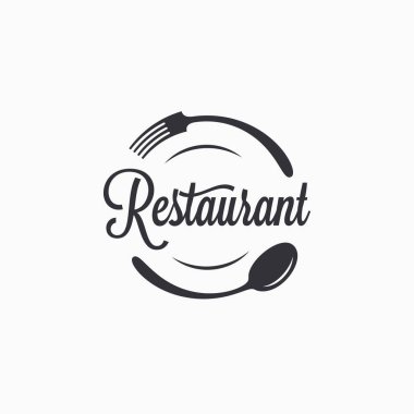 Çatal ve kaşıkla tabak. Restoran logosu