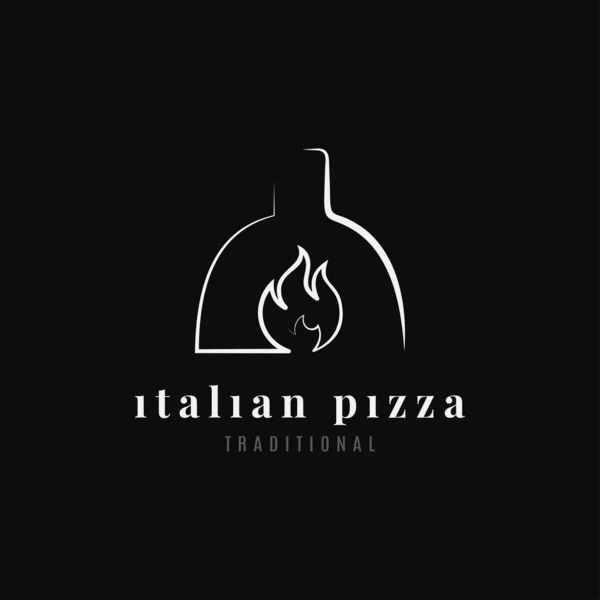 Logo włoskiej pizzy. Piekarnik do pizzy na czarnym tle — Wektor stockowy