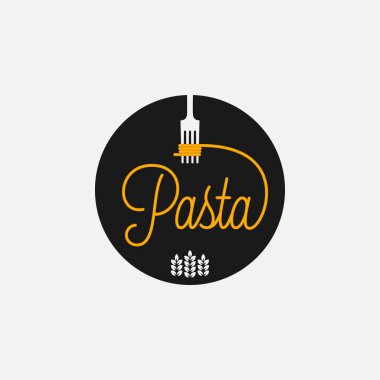Çatallı makarna logosu. Siyah vektör üzerine spagetti