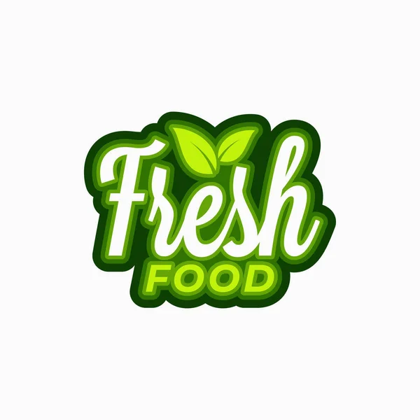 Fresh food logo. Lettering fresh food with green — Stock Vector