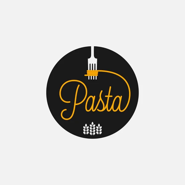 Logo de pasta con tenedor. Espaguetis sobre vector negro — Vector de stock