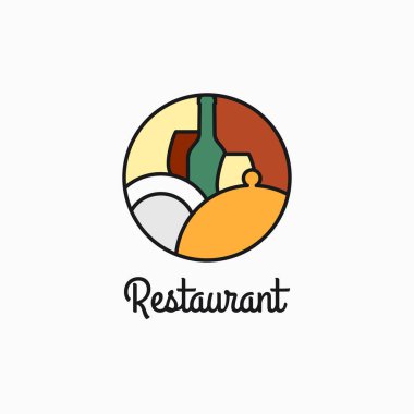 Şarap kadehi ve tabağı olan restoran logosu.