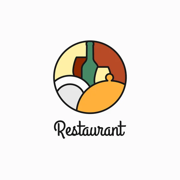 Restaurant logo with wine glass and plate — Stock Vector