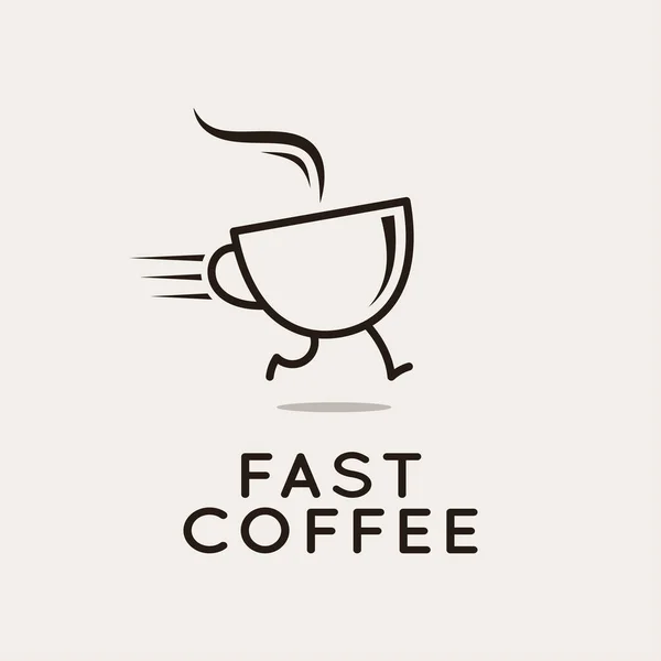 Rychlé kávové logo. Běžící šálek kávy na bílém — Stockový vektor