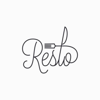 Restorant doğrusal logosu. Çatal ve bıçakla.