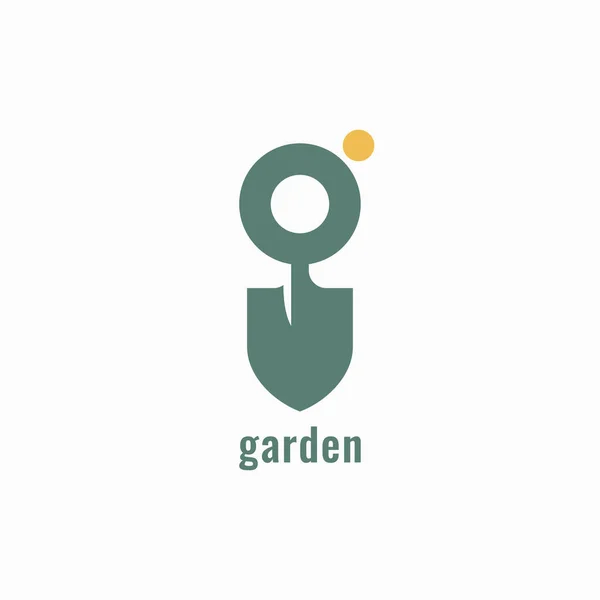 Logotipo do jardim com letra G e pá de jardim — Vetor de Stock