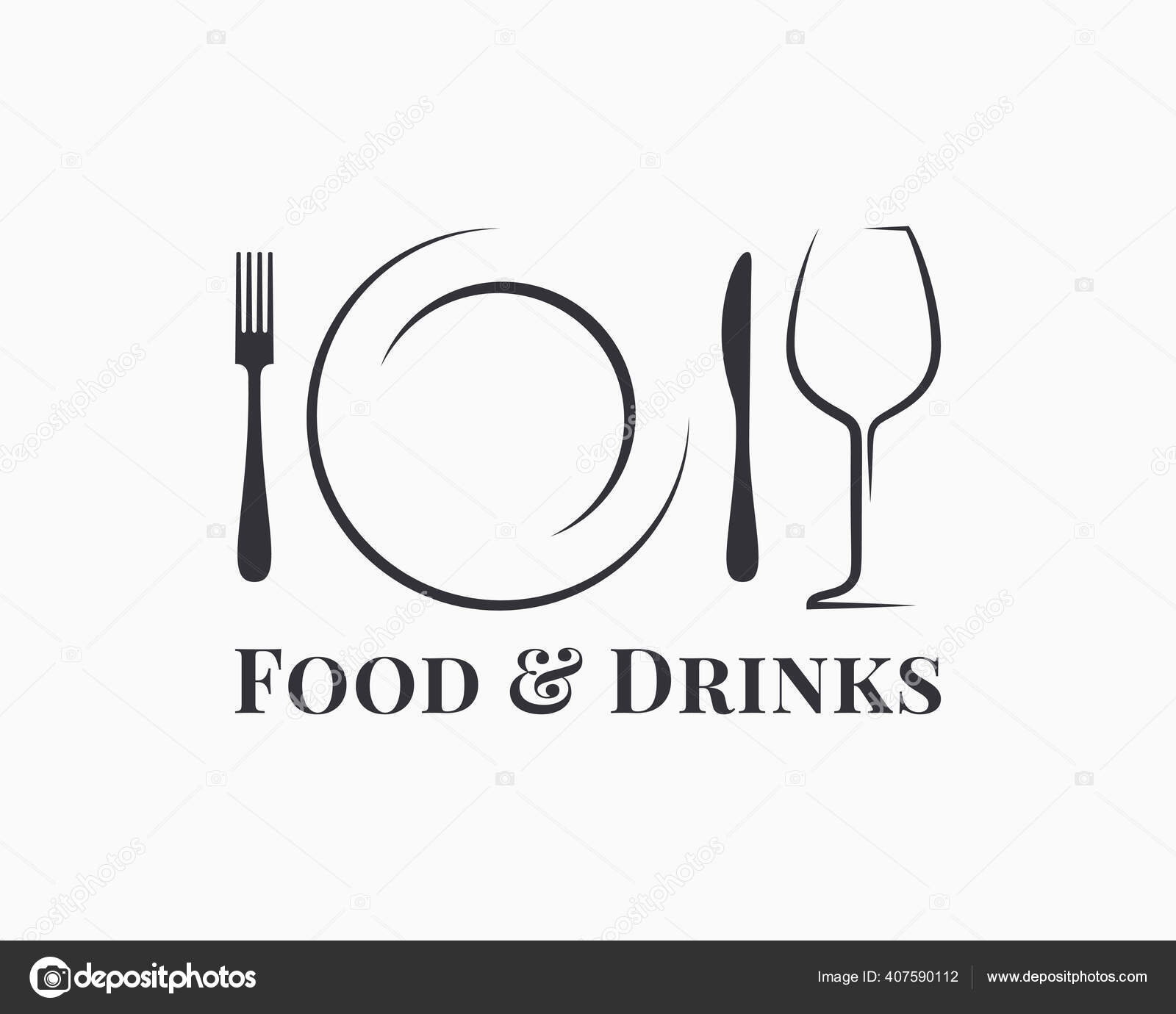 Food and drink logo. Plate with wine glass Stock Vector by ©pushkarevskyy  407590112, image size:1600x1380