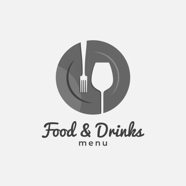 Logo des aliments et boissons. Assiette, fourchette et verre à vin — Image vectorielle