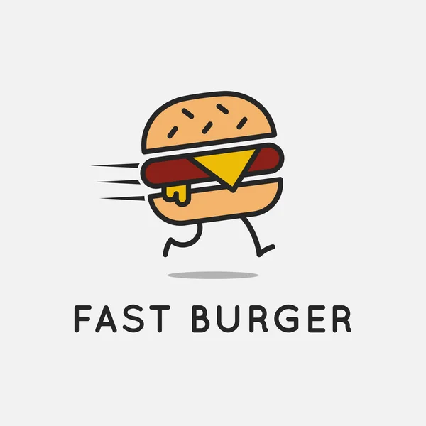 Logo burger cepat. Menjalankan burger di latar belakang - Stok Vektor