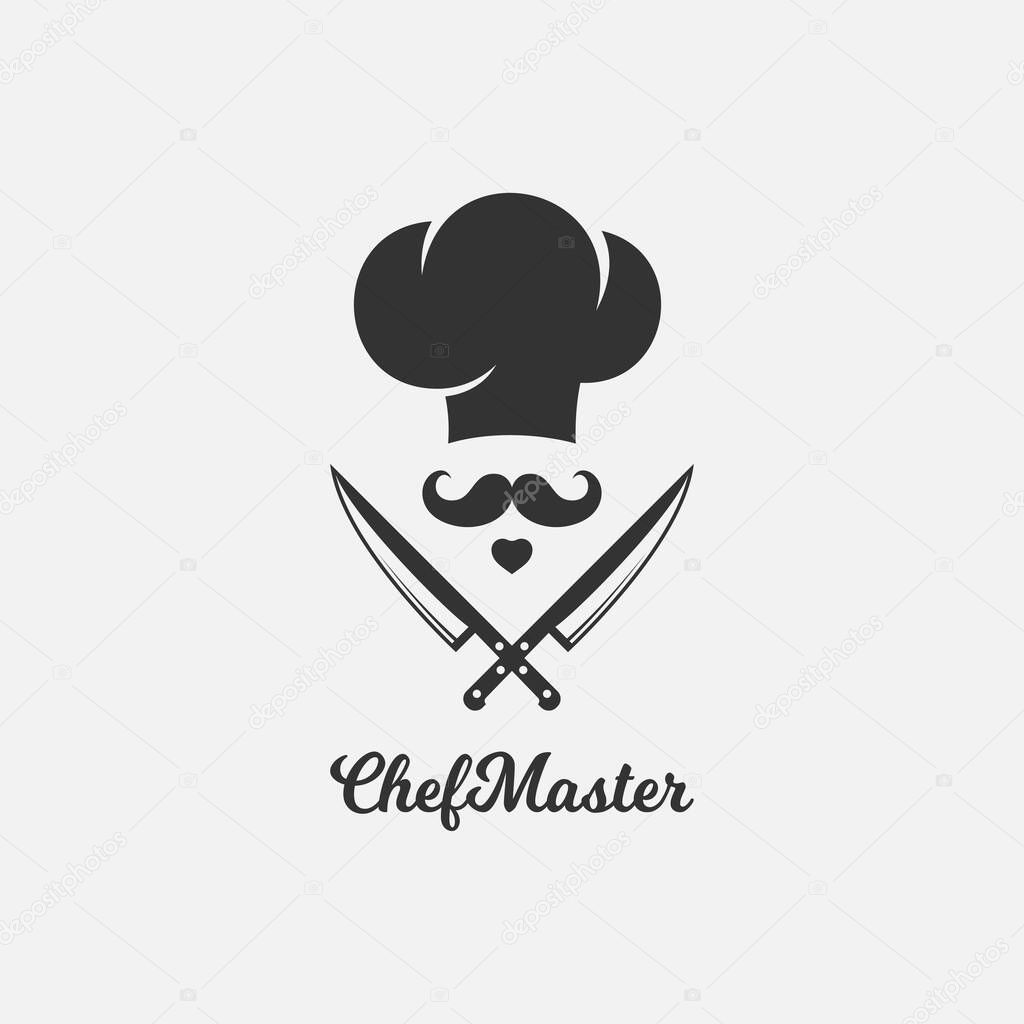 Chef logo with chef hat and knifes on white background 8 eps