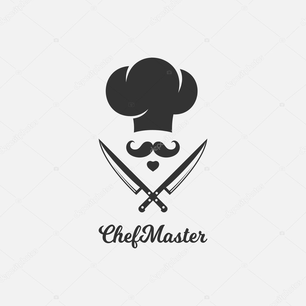 Chef logo with chef hat and knifes on background