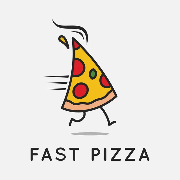 Logo szybkiej pizzy. Uruchamianie kawałek pizzy na tle — Wektor stockowy