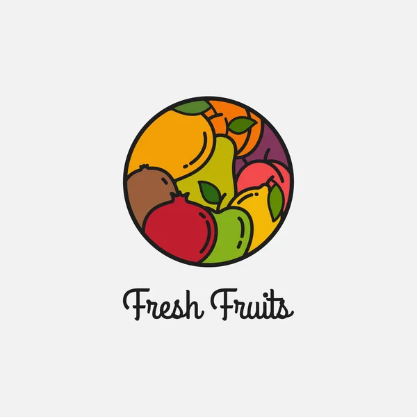 Logotipo linear de frutas frescas no fundo branco — Vetor de Stock