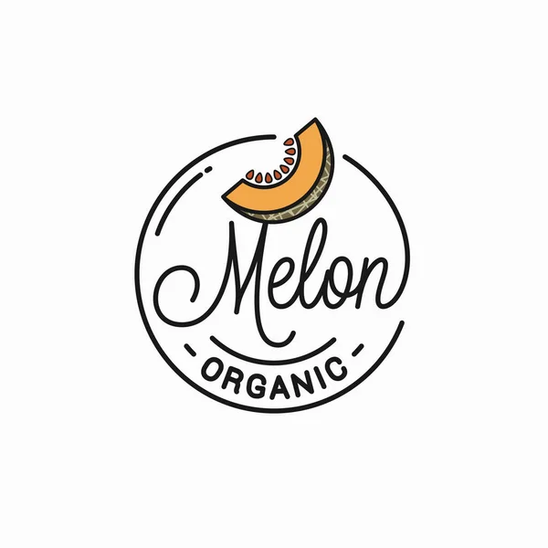Logo de melón. Logotipo lineal redondo rodaja de melón orgánico — Archivo Imágenes Vectoriales