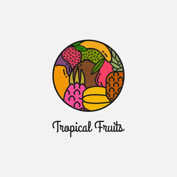 白い背景に熱帯果実の線形ロゴ — ストックベクタ